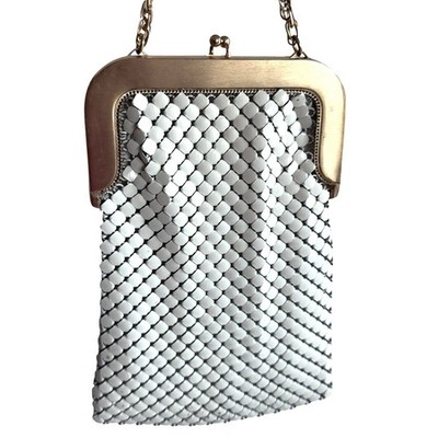 Vintage Whiting & Davis Purse Large Mesh Metal Matte Gold Cream 2816 Lined
