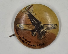 Vintage Army Boeing Pursuit Plane P-26A Celluloid Pinback Button Aviation