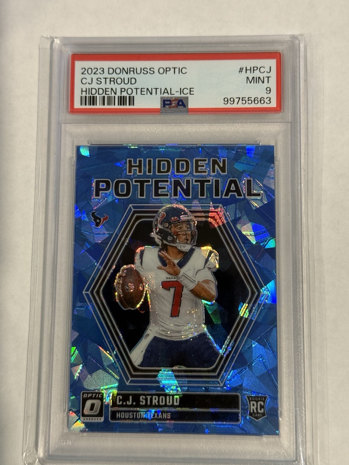 2023 Donruss Optic - CJ Stroud - Hidden Potential Ice 12/15 - PSA 9 - Texans