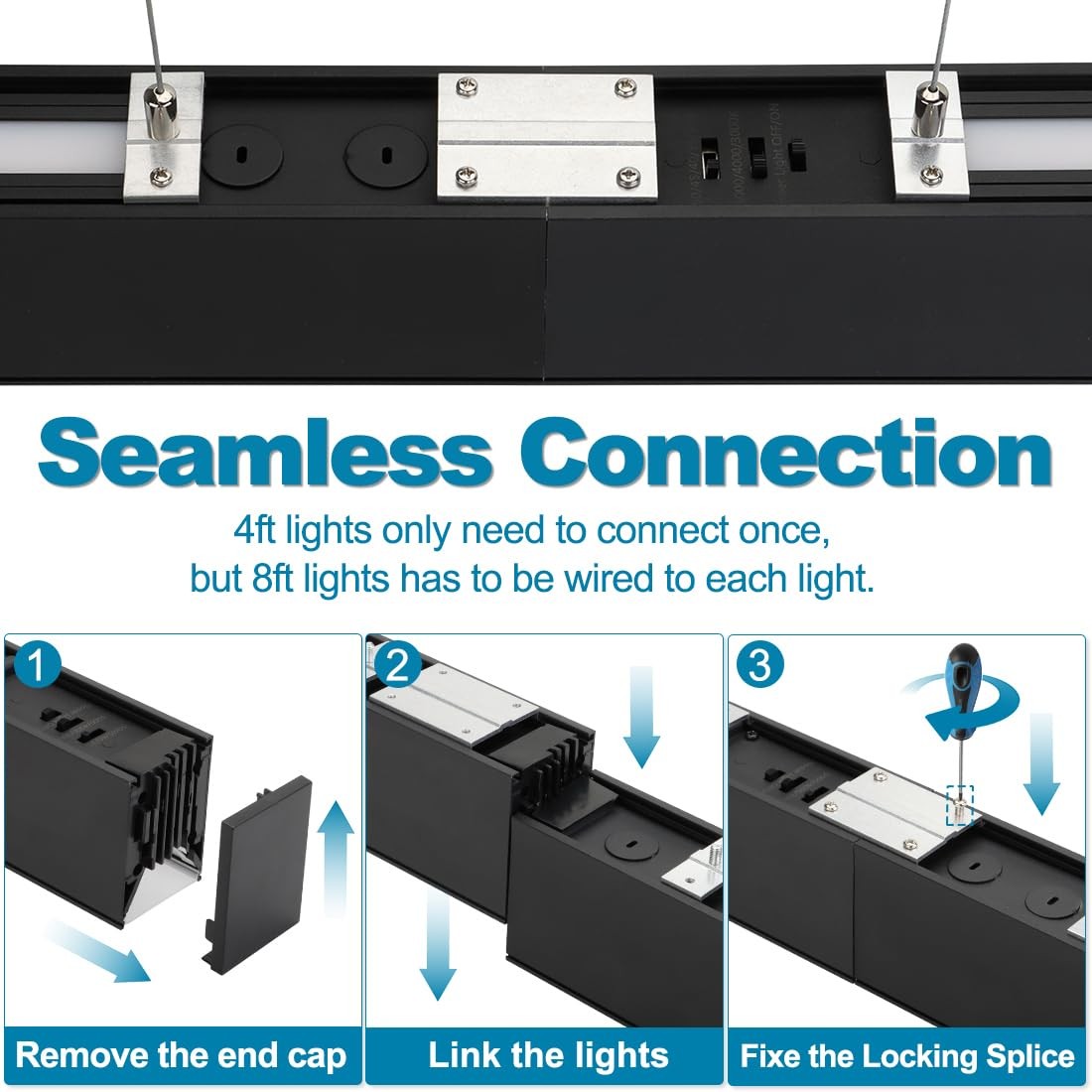 4FT Linkable LED Linear Light, 50/45/40/35/30W Adjustable, 3000K/4000K ...