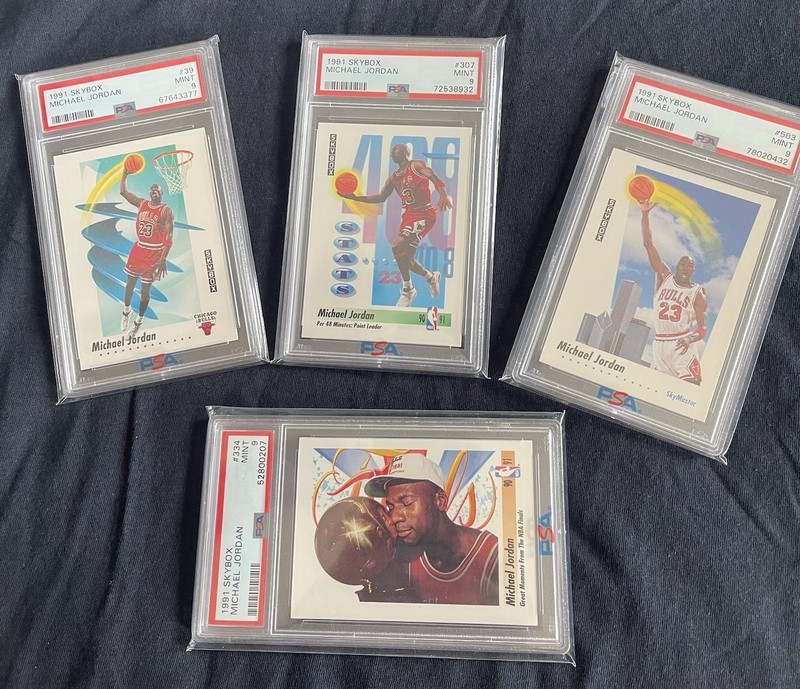 1991-92 SKYBOX MICHAEL JORDAN LOT OF 4 PSA 9 MINT NEW HOLDER #39, #307 #334 #583