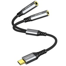 USB C to Dual 3.5mm Female Headphone Splitter, Type C Aux Black