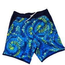 Lands End Boys Swim Trunks Active Hydroliner Sz L Husky Elec. Blue Burst Tie Die