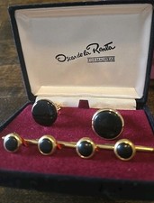 Oscar de la Renta Black Gold Cufflinks  Shirt Studs Set Formalwear