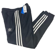Adidas Originals Fleece Jogger Pants Black 3 Stripes Zip Pockets Mens Small