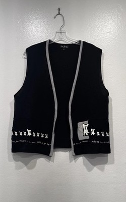 KD Spring Open Black Dog Vest Size Large Dog Lover Check Trim Retro Rescue Artsy