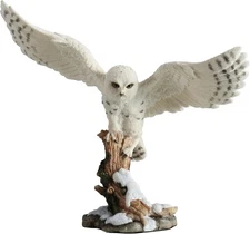 Snowy Owl Spread Wings Perching On Branch Figurine Home Decorative Collectible