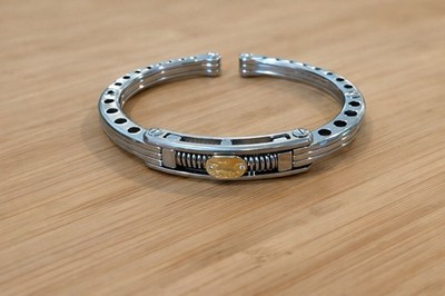 Sauro BREV Italian Stainless Steel 18K Gold 2 Diamond Mechanical Bracelet 8 