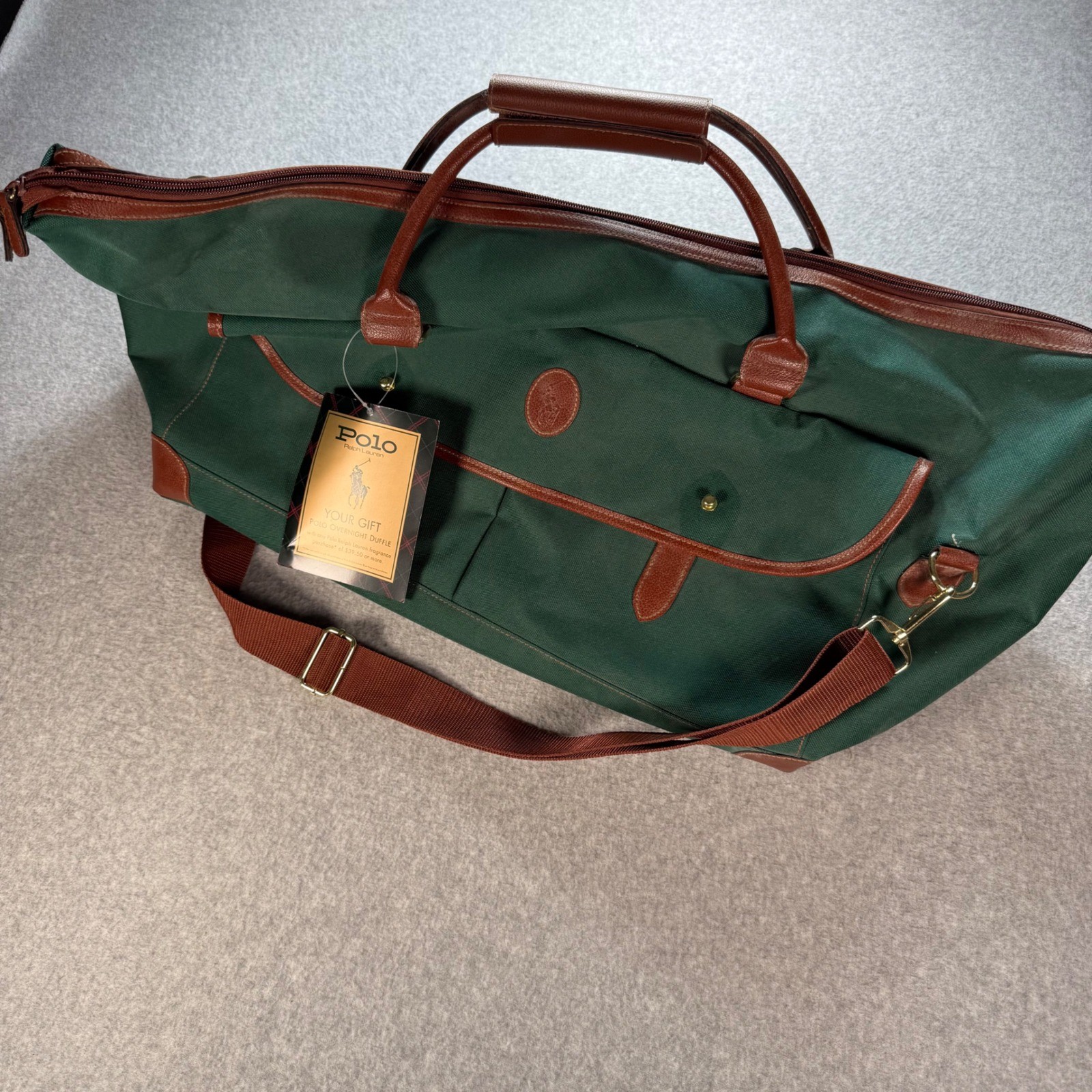 Polo Ralph Lauren Green Canvas Overnight Duffle Bag Travel Weekender Gym Bag