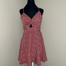 Shein Women's Dress Size XS Open Back Strap Leafy Pattern Red