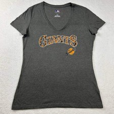 San Francisco Giants MLB Spellout Logo Baseball V-Neck Shirt Top Gray Size L