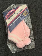 Vintage Gold Bug Snug  Hug Pom Pom Bootee Socks Ankle Footie Child 0-12 Mo Pink