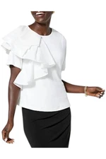 Badgley Mischka Women's Ruffle Taffeta Short-Sleeve Tee Ivory