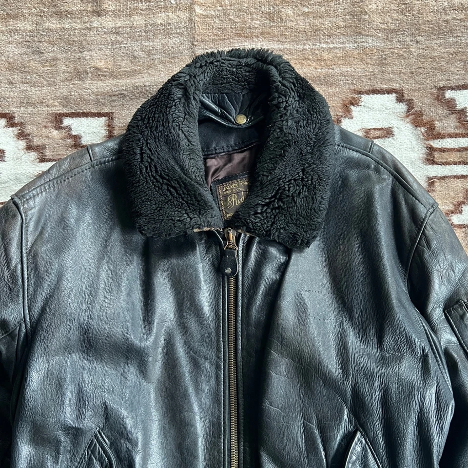 Vintage Redskins Type B-32 Leather Bomber Jacket Black Shearling Collar XXL - Image 4 of 4