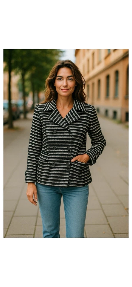 Блейзер женский Diane Von Furstenberg черно-белый в полоску Peacoat размер 12 - Изображение 2 из 4