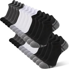12 Pairs Men's Low Cut Ankle Socks, Breathable Mesh, Heel Tab, Reinforced Toe/He