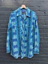 Vintage Wrangler Western Pearl Snap Long Sleeve Shirt Aztec Blue Men's XL Tall