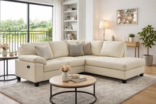 Cream High Grade Genuine Leather Corner Sofa + USB Charging Ports – BROOKLYN -RH