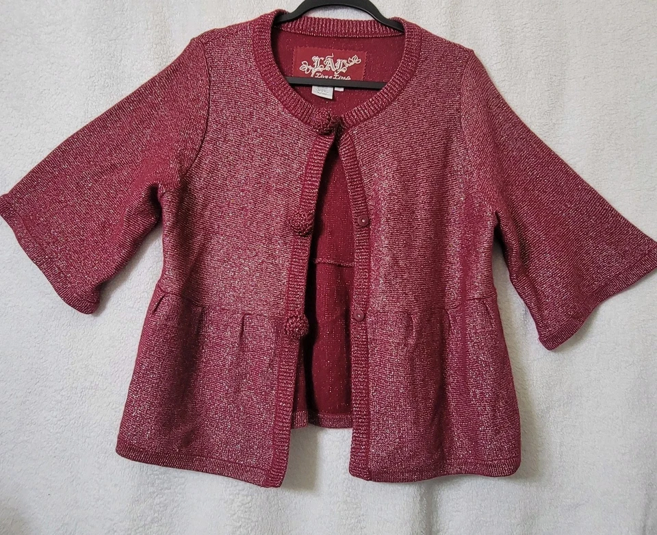 L.A.L. Cárdigan Capa Vintage Rojo Brillo Angora Officecore Y2K Babydoll Coqueta Foto 2 de 4