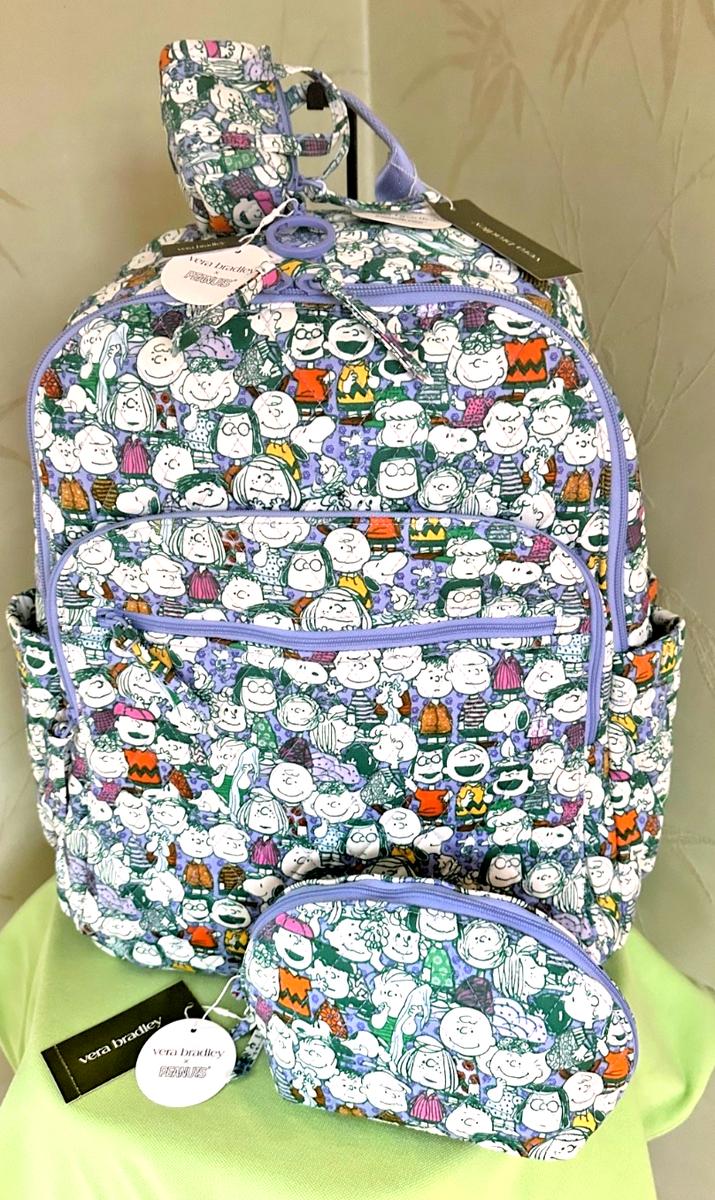 VERA BRADLEY PEANUTS BANCROFT BACKPACK+COSMETIC CASE+BAG CHARM