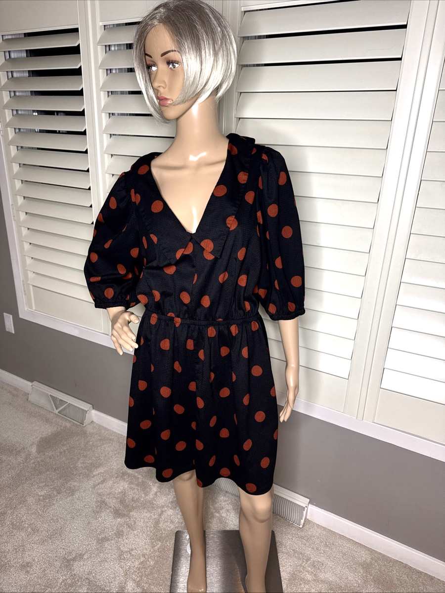 ASOS CURVE Dress Black Brown Dots SZ 14 Shirt Dress | eBay