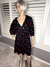 ASOS CURVE Dress Black Brown Dots SZ 14 Shirt Dress