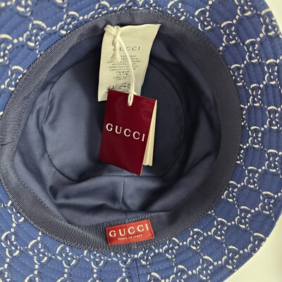 GUCCI $675 Blue Cotton GG Shadow Bucket Hat New And Authentic | eBay