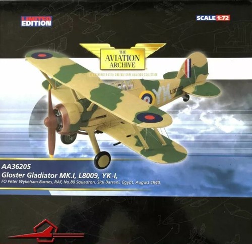 Gloster Gladiator Mk I - 1/72 Corgi Aviation Archive, N.80 Squadrone RAF, Pat Bottle, Egitto 1940 &ndash; Modello Diecast Da Collezione, Limitato