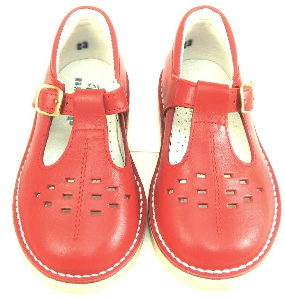 DE OSU -Sapatos escolares femininos clássicos de couro vermelho alça em T -Tamanho europeu 6-9 - Imagem 2 de 4