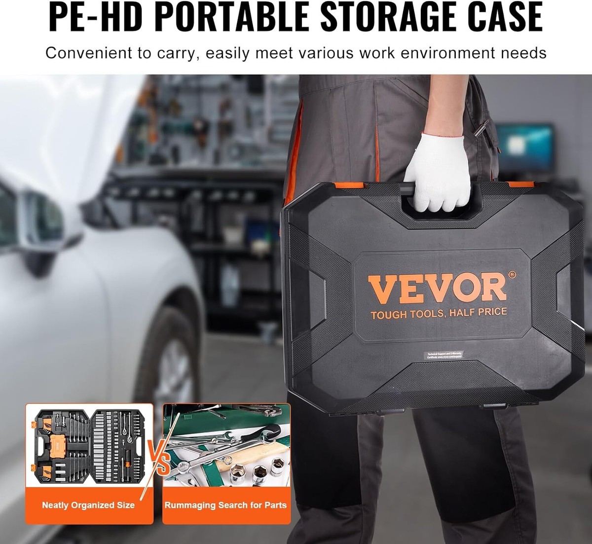 VEVOR Mechanics Tool Set and Socket Set, 1/4 and 3/8 Drive Deep and Standard Sockets, 145 Pcs SAE and Metric Mechanic Tool Kit with Bits, Combinatio