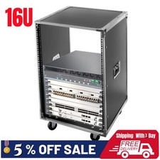16U Cabinet Rolling Network Rack Audio Studio Video Telecom Equipment Rack Black