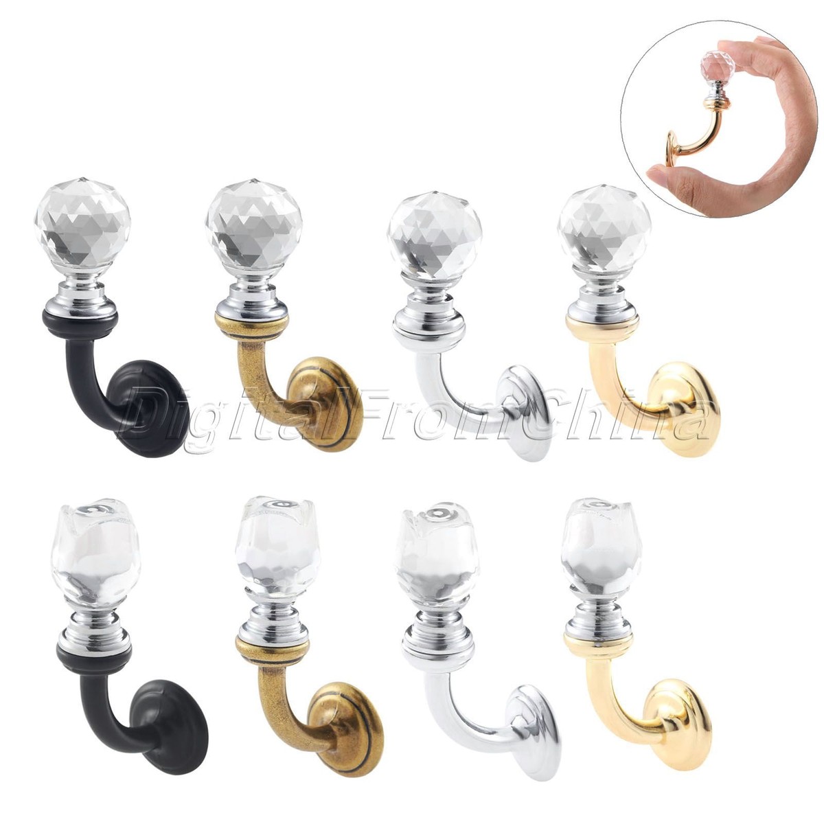Crystal Glass Curtain Clothes Towel Hook Hanger Hardware Door Wall