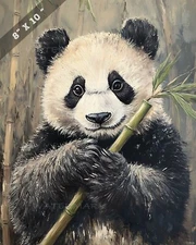 8x10 Matte Print Realistic Oil Painting of Panda Holding Bamboo Shoot