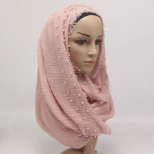 Women's Cotton Scarf with Beads Wrinkled Shawls Hijab Muslim Crumpled Scarves