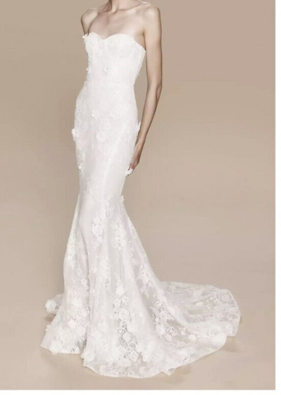 marchesa ivory dress Notte Westerleigh Wedding 12 Strapless Lace 3-D Flowers NWT Christmas2021
