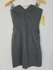 Alice + Olivia women 0 gray denim strapless dress pockets