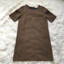 Loft Geometric Pattern Gold-Navy Shift Dress