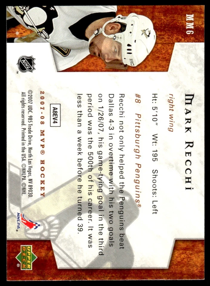 2007-08 Upper Deck MVP Monumental Moments Mark Recchi Pittsburgh Penguins #MM6 - Image 2 of 2