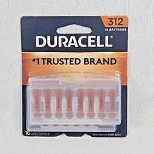 Duracell 16 Pack SIZE 312 Hearing Aid Batteries EXP 03/25 DA312B16 Easy-Fit Tab