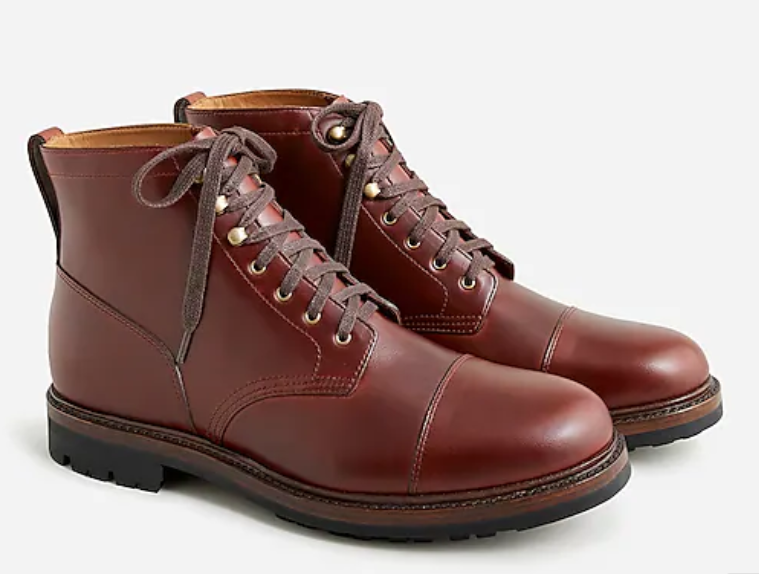 NWT J.CREW Kenton Leather Cap Toe Boots Sz 9.5 Burgundy Pull  display picture 3