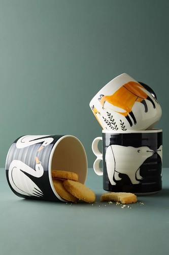 Anthropologie Mug KEEP CO Stoneware WILDLIFE Cup SWAN Handpainted 15 oz NWT - Picture 2 of 3