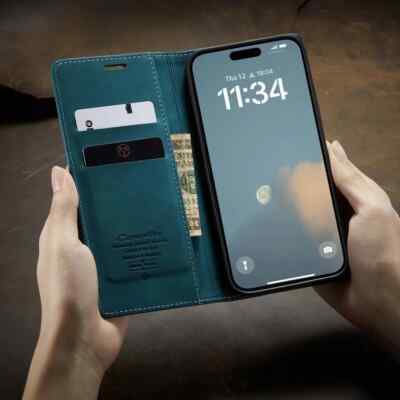 Leather Case for Apple iPhone16Plus Wallet Magnetic Business Card Holder Cover 