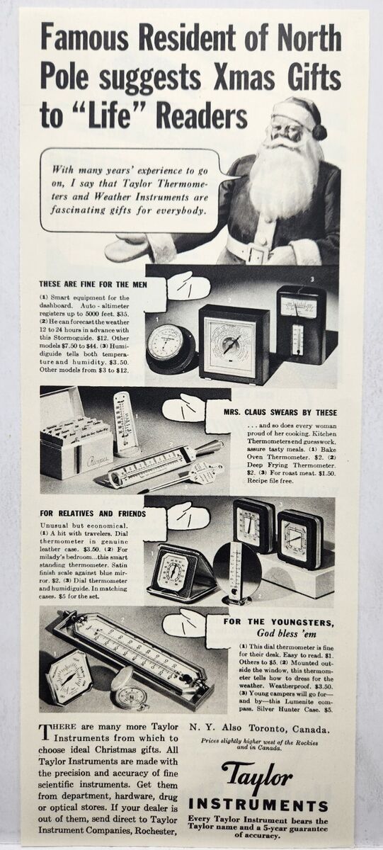 Taylor Instruments Thermometers and Weather Instruments Print Advertisement  1937