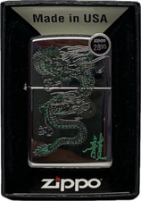 New Zippo Lighter Green Dragon High Polish Chrome MADE IN USA