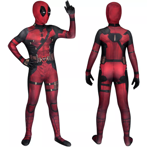 Kids Deadpool Cosplay Jumpsuit Deadpool 3 Boys Cos Bodysuit Halloween Costume - Picture 6 of 29