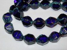 15 10x8mm Czech Glass Cobalt Blue Picasso Bicone Beads
