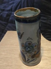 Ken Edwards Palomar Tonala  Pottery Bird Flower Brown Rim Mexico  Vase Signed