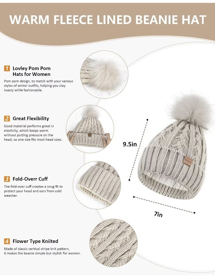 Girls Winter Hats Kids Winter Beanie Hat Scarf Gloves Set - 3 Piece Thick Knit Fleece Lined Set For Boys & Girls Beanie Scarf Gloves Set