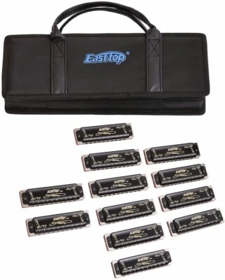 EASTTOP 10Holes Diatonic Blue Harmonica Set of 12 Harp Mouth Organ Harmonica Set - Image 1 of 4