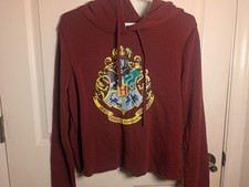 Harry Potter Hogwarts Crest Hoodie Womens Large Maroon Fleece Light Sweatshirt